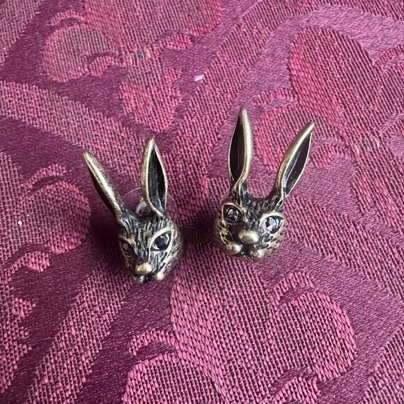 Vintage Stainless Steel Jewelry Rabbit Head Necklace Chain & Earrings - Picture 8 of 11